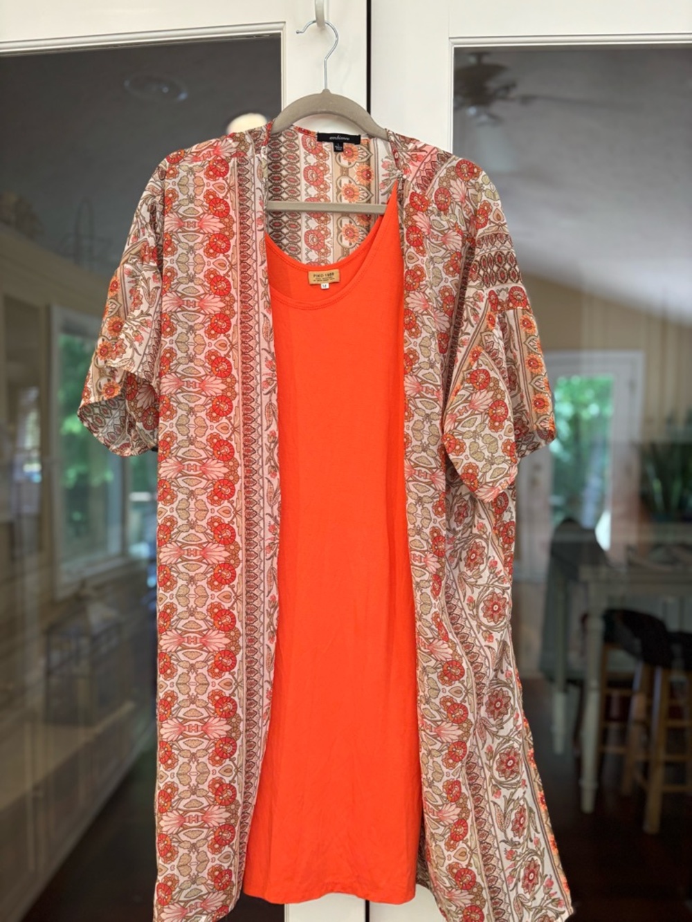 🍊Ambiance Orange and Beige Floral Duster Set